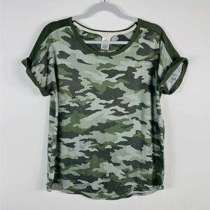 Lucky Brand Size Large Camo Print Short Sleeve Pajama Top Shirt Green